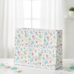 Sacola Para Presentes Grande Chuva de Amor Debaixo do Mar Chá de Bebê Neutro Pa