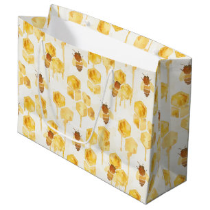 Sacola Para Presentes Grande Chuva de Bebê Abelhas Mel Dourado Amarelo