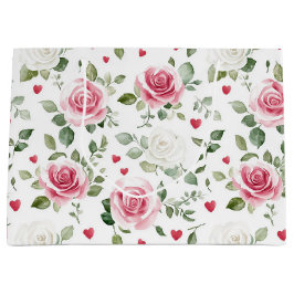 Sacola Para Presentes Grande Chuva de Corações Florais Rosa para Chá de Noiva