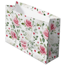 Sacola Para Presentes Grande Chuva de Corações Florais Rosa para Chá de Noiva