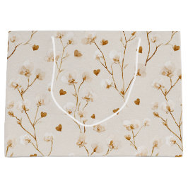 Sacola Para Presentes Grande Chuva de Noiva Floral Bege Coração Marrom