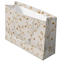 Sacola Para Presentes Grande Chuva de Noiva Floral Bege Coração Marrom