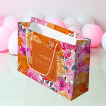Chuva de Noiva Floral Cor de Rosa Laranja em Aquar