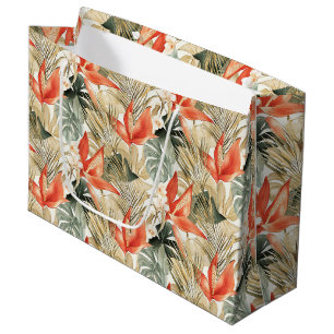 Sacola Para Presentes Grande Chuva de Noiva Floral de Anthurium Laranja Tropica