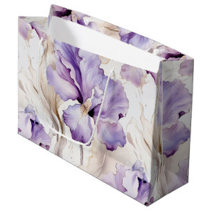 Sacola Para Presentes Grande Chuva de Noiva Floral Íris Creme Roxo Romântico