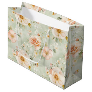 Sacola Para Presentes Grande Chuva de Noiva Floral Rosas Lindas Hortelã Pêssego