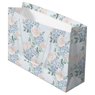 Sacola Para Presentes Grande Chuva de Noiva Flores Rosa Azul Romântico