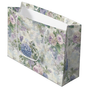 Sacola Para Presentes Grande Chuva de Noiva Flores Rosa Roxo Romântico