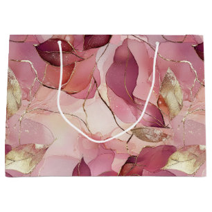 Sacola Para Presentes Grande Chuva de Noiva Rosa Bege Folhas Douradas