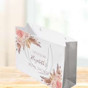 Sacola Para Presentes Grande Chuva de presentes floral rosa bege grama pampas r