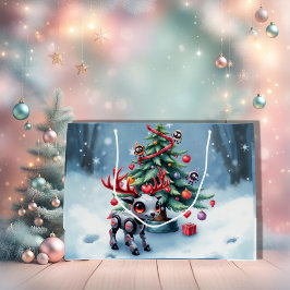 Sacola Para Presentes Grande Ciberpunk Reindeer bonito com Árvore de Natal