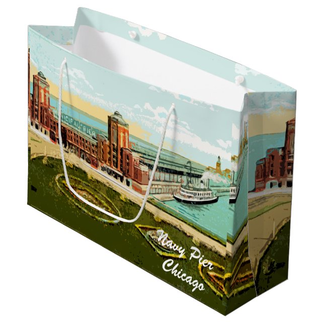 Sacola Para Presentes Grande Cidade Windy de marinho Pier Chicago, 1920 (Frente inclinada)