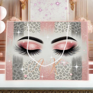 Sacola Para Presentes Grande Cílios Glitter Rosa Glamour Monograma 