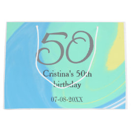 Sacola Para Presentes Grande Cinza azul verde data de adição do nome do anivers