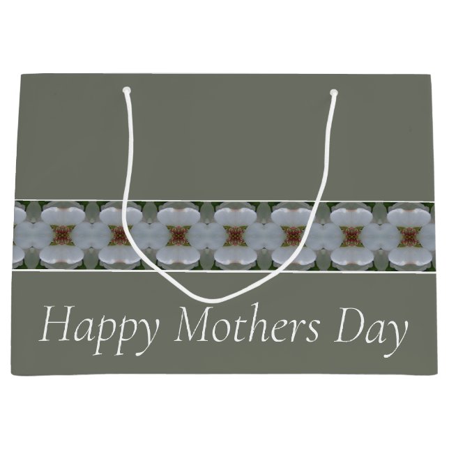 Sacola Para Presentes Grande Cinza Clássica E Floral Branco Bonito (Frente)