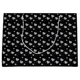 Sacola Para Presentes Grande Cinza corações brilhantes e românticos