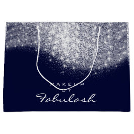 Sacola Para Presentes Grande Cinza de Prata brilhante Nome Marinho Azul Bridal