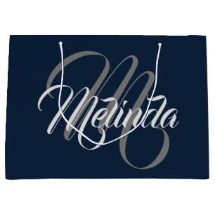 Sacola Para Presentes Grande Cinza do Monograma Moderno, Simplesmente Bridal