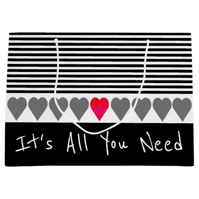 Sacola Para Presentes Grande Cinza E Branco Pretos (Frente)