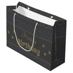 Sacola Para Presentes Grande Cinza Escura Feliz Bolsa de Presente de Aniversári