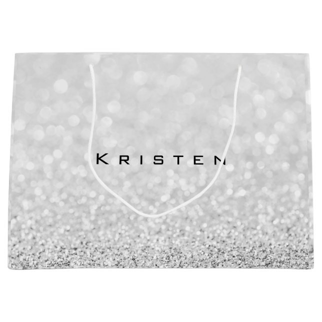 Sacola Para Presentes Grande Cinza Silver White Glitter Favor Gift Kristen (Frente)