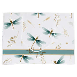 Sacola Para Presentes Grande Cinzas de ardósia, padrão azul e marfim de moscas