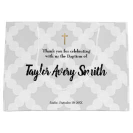 Sacola Para Presentes Grande Cinzas personalizadas de batismo Dourado