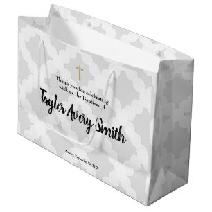 Sacola Para Presentes Grande Cinzas personalizadas de batismo Dourado
