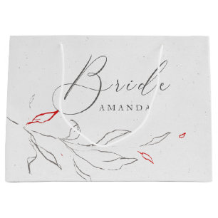 Sacola Para Presentes Grande Cinzas simples e tipografia vermelha Bride
