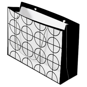 Sacola Para Presentes Grande Círculo de Stripe Preto e Branco