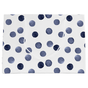Sacola Para Presentes Grande Círculos navy aquarela bolinhas mão desenhada em w