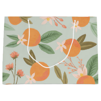 Sacola Para Presentes Grande Citrus Floral Tropical Mint Green