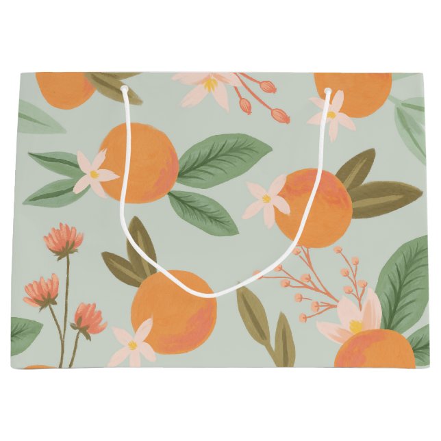 Sacola Para Presentes Grande Citrus Floral Tropical Mint Green (Frente)