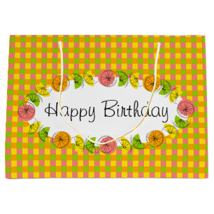 Sacola Para Presentes Grande Citrus Oval Check Happy Birday