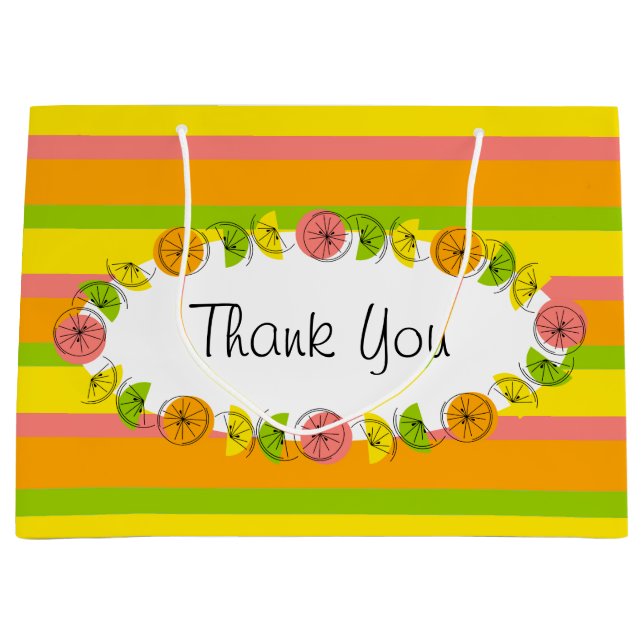 Sacola Para Presentes Grande Citrus Oval Stripe Clássica Muito Obrigado (Frente)