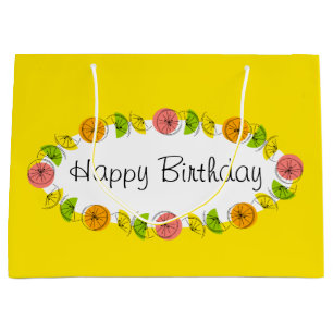 Sacola Para Presentes Grande Citrus Oval Yellow Happy Birday grande