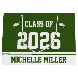 Sacola Para Presentes Grande Classe de 2025 e Nome da Floresta Verde e Branco
