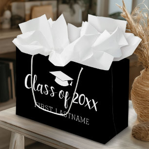 Sacola Para Presentes Grande Classe de ano e nome - preto pode alterar a cor