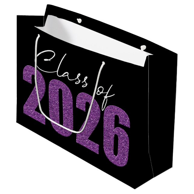 Sacola Para Presentes Grande Classe de brilho roxo de 2026 (Frente inclinada)