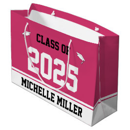 Sacola Para Presentes Grande Classe de graduação magenta branca de 2025 Formand