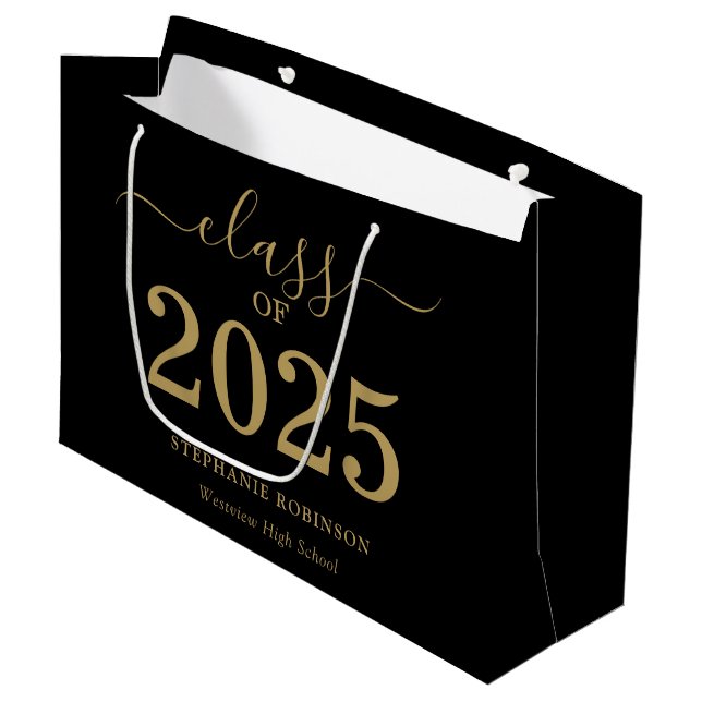 Sacola Para Presentes Grande Classe de Script Dourado de 2025 para Graduação a  (Frente inclinada)