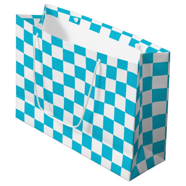 Sacola Para Presentes Grande Classic aqua blue checkerboard (Frente inclinada)