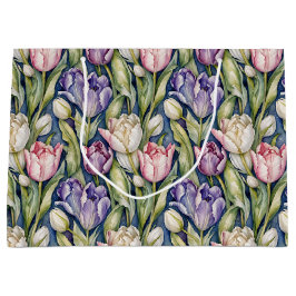 Sacola Para Presentes Grande Classic Pink, Purple, Whute Tulips
