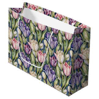 Sacola Para Presentes Grande Classic Pink, Purple, Whute Tulips