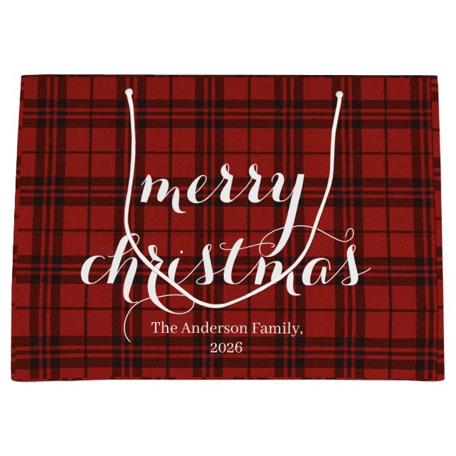 Sacola Para Presentes Grande Classic Plaid Merry Christmas Festive -  (Frente)