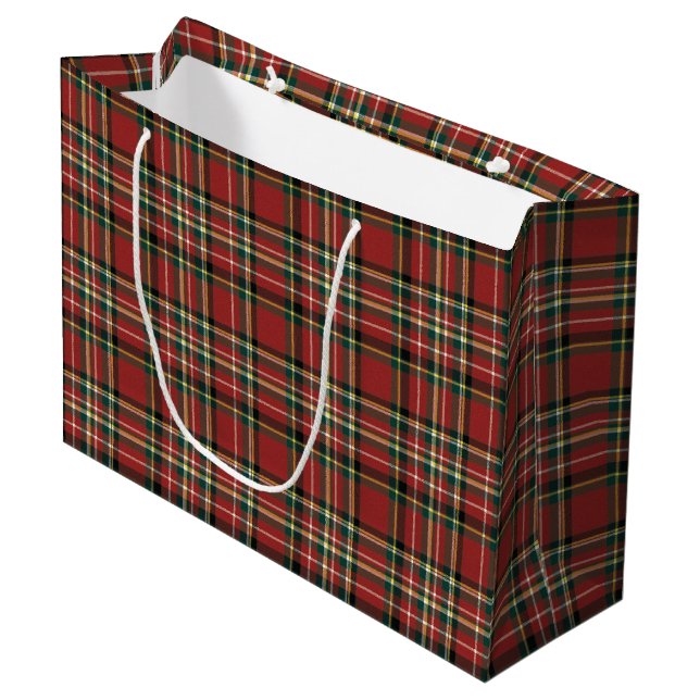 Sacola Para Presentes Grande Classic Red Plaid Tartan Cozy Christmas (Frente inclinada)