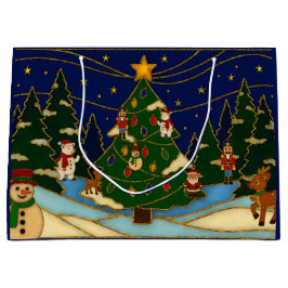 Sacola Para Presentes Grande Cloisonne Art Whimsical Forest Classic Christmas 
