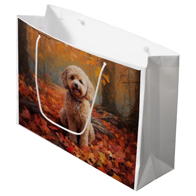 Sacola Para Presentes Grande Cockapoo no Outono Folhas Caídas Inspiram (Frente inclinada)