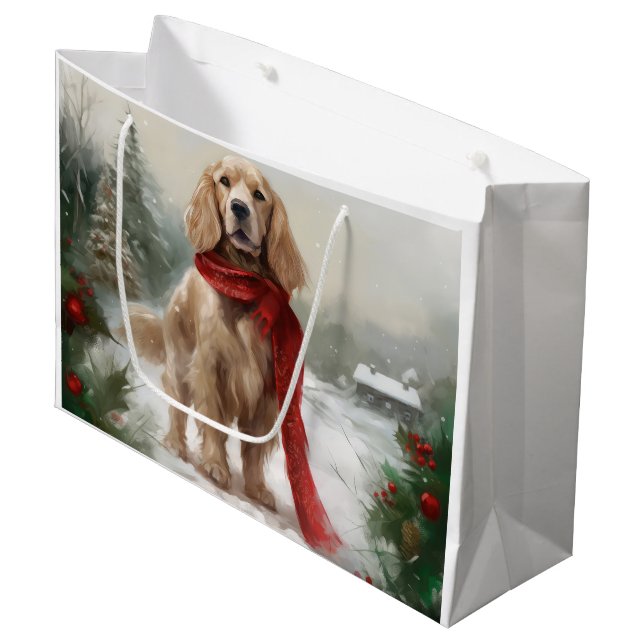 Sacola Para Presentes Grande Cocker Spaniel no Natal na Neve (Frente inclinada)