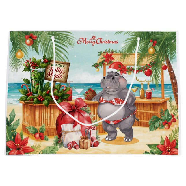 Sacola Para Presentes Grande Cocktail Christmas Party for Hippo lovers  (Frente)